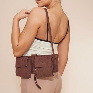 Chocolate Faux Suede Cargo Pocket Shoulder Bag | PrettyLittleThing | PreLoved 🤎